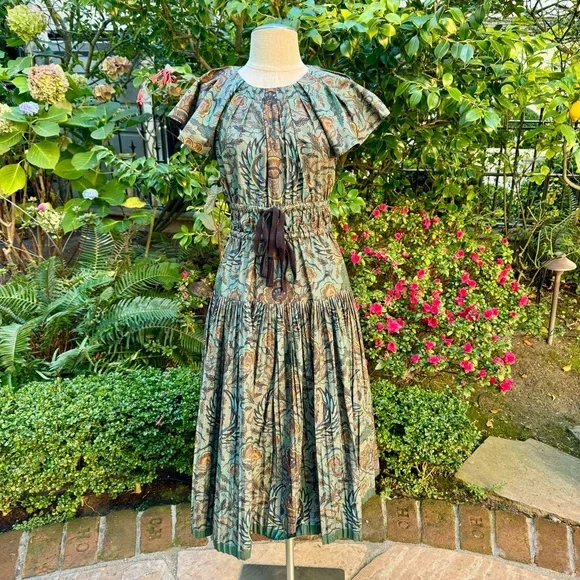 Ulla Johnson Delmara Pleated Batik Poplin Midi Dress Sz 2 - Picture 2 of 11